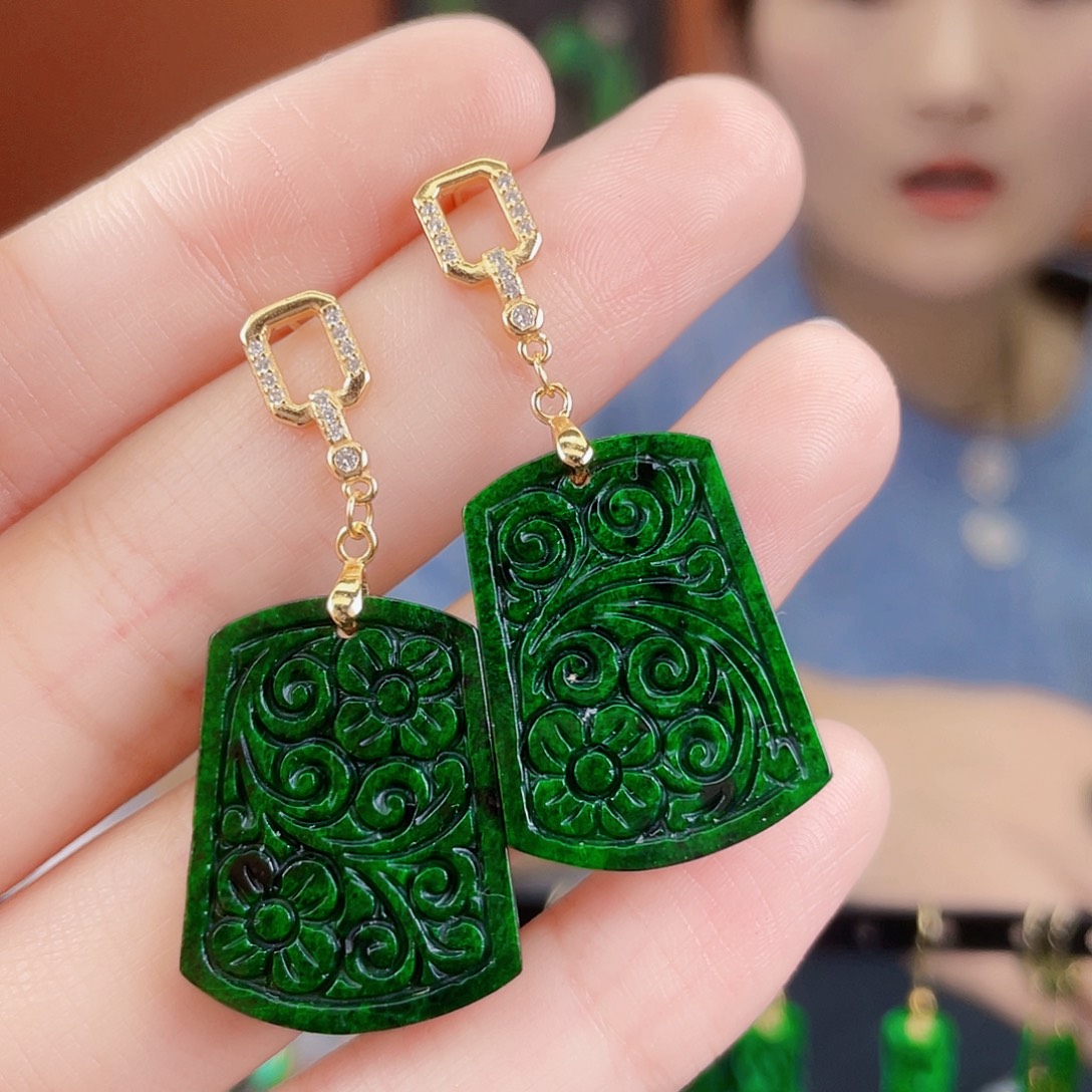 翡翠银S925镶嵌耳饰