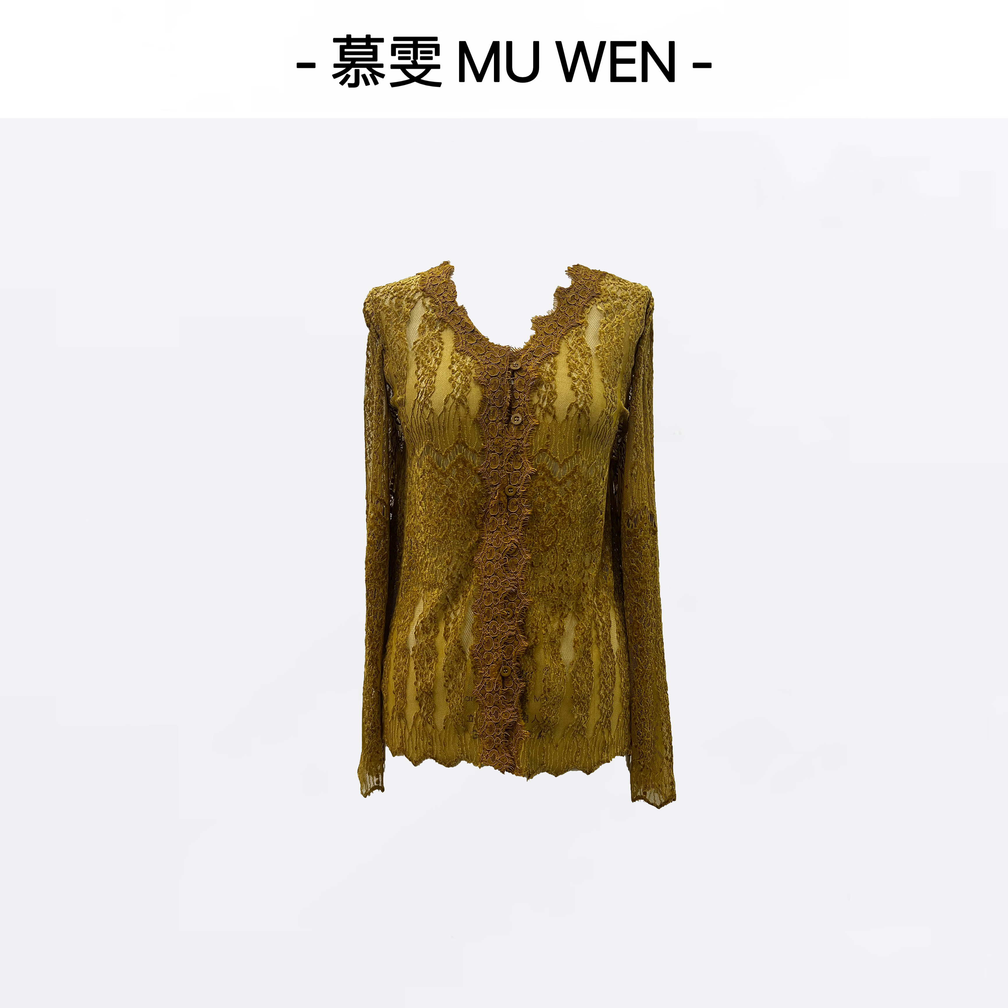 【云醉墨】新中式早秋国风V领蕾丝上衣251466360