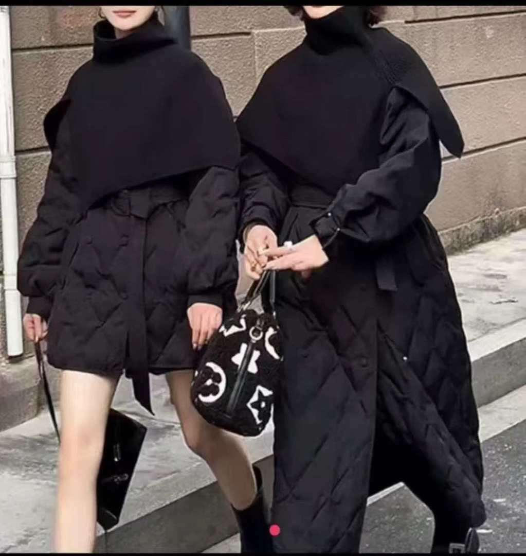 韩版温柔风针织拼接设计感冬季保暖百搭棉服外套