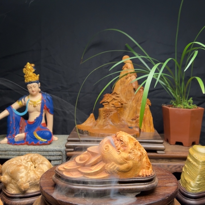 荔枝木荔枝木香炉摆件金蟾送宝