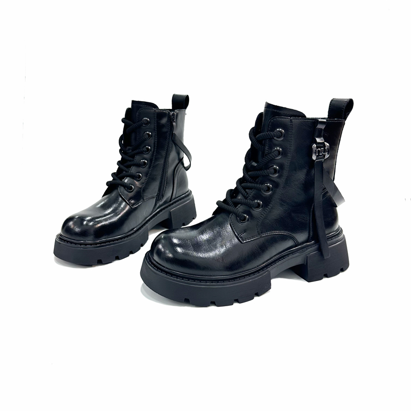 秋冬潮酷ins加绒保暖侧拉链中筒厚底马丁靴A1987