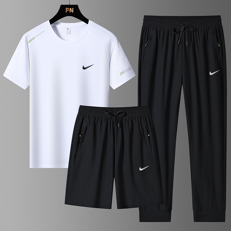 NK精选夏季冰丝速干男短袖运动套装时尚T袖短裤运动跑步大码