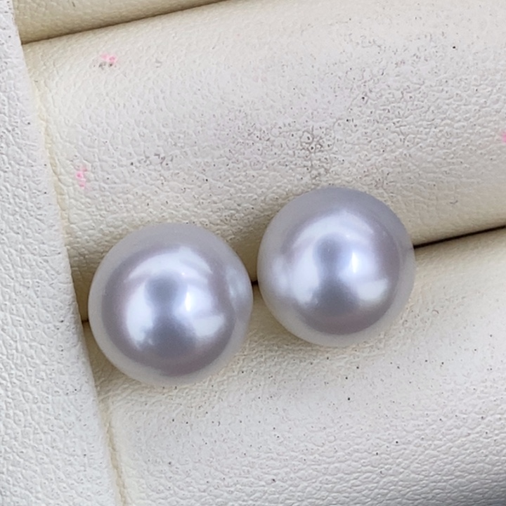 18K金镶嵌海水珍珠耳饰10-11mm澳白素钉