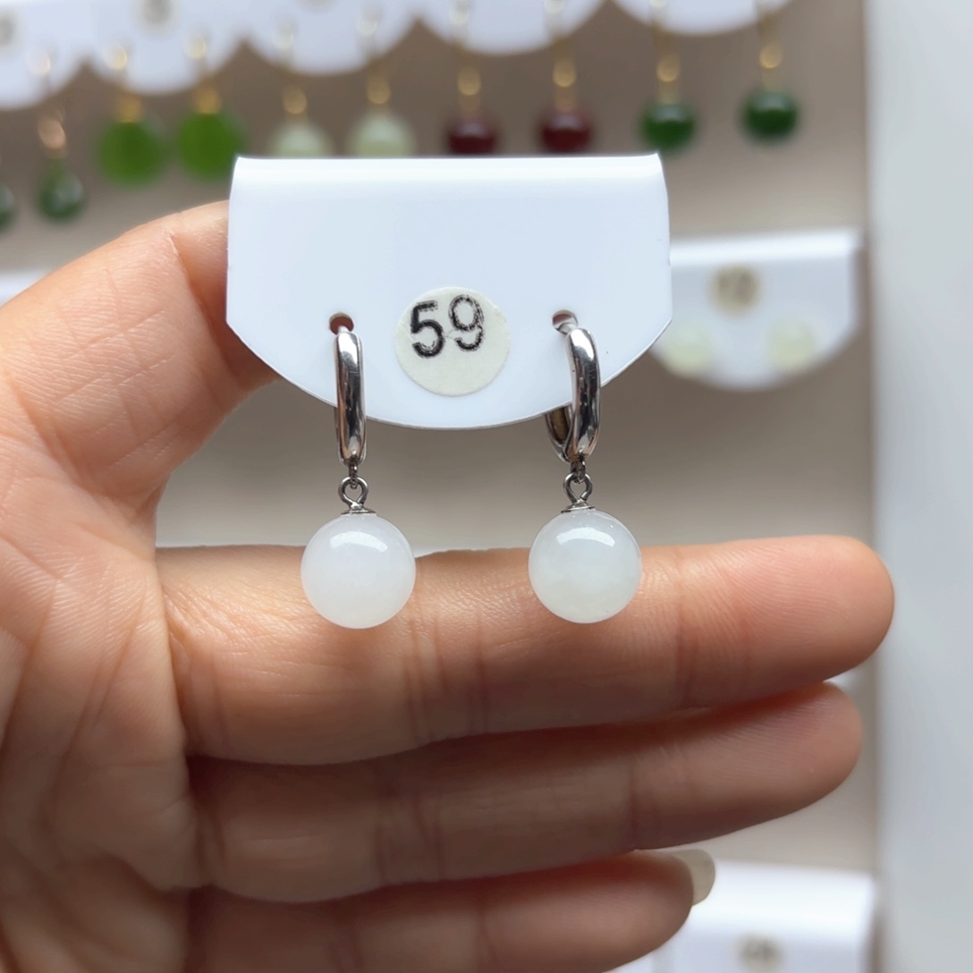 和田玉耳饰银S925镶嵌