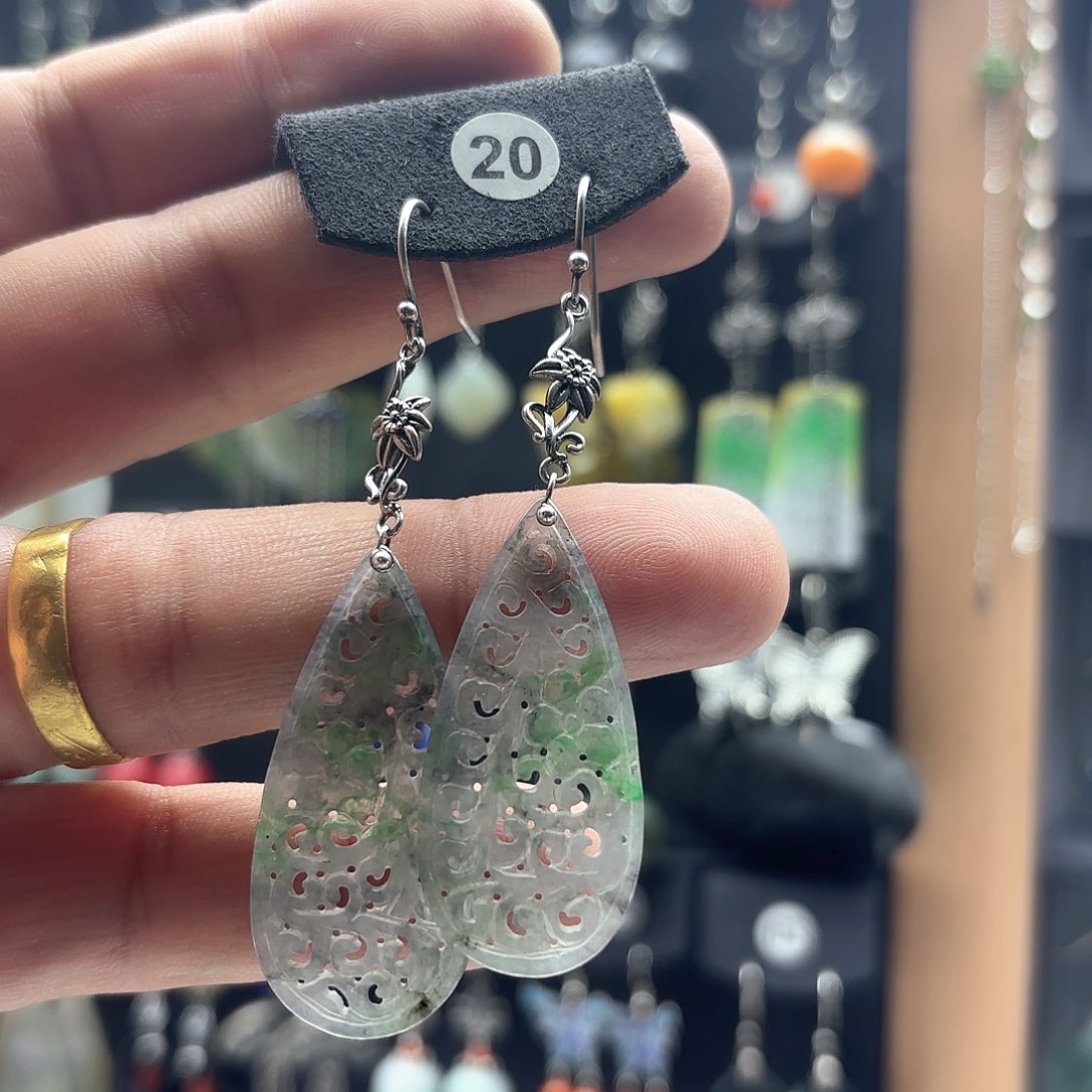 翡翠耳饰银S925镶嵌阿*