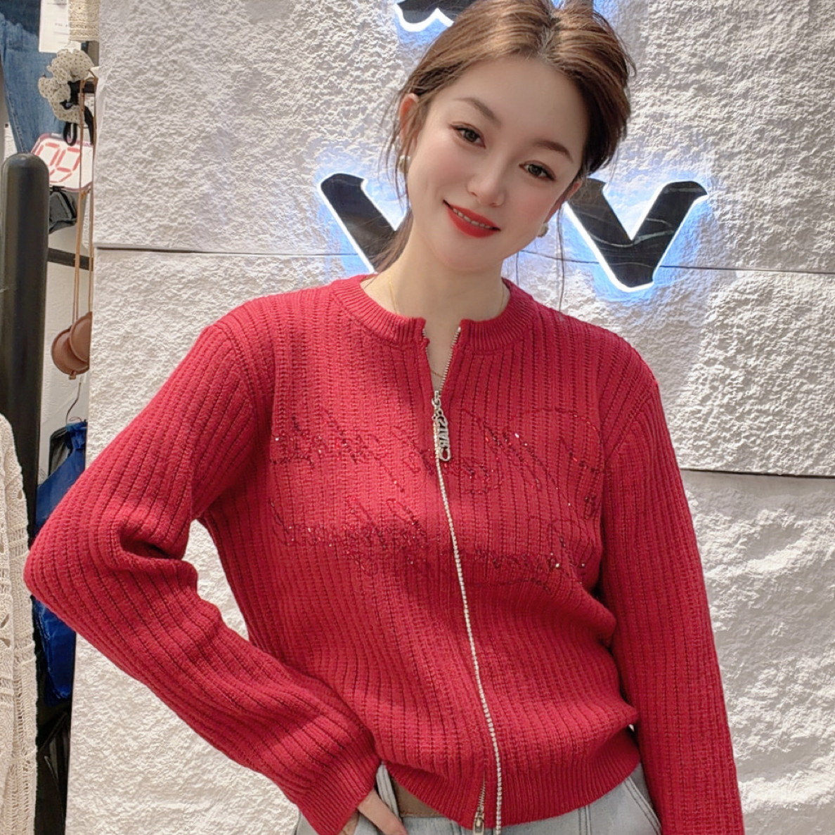 2025新款针织毛衣拉链前后烫钻（308）