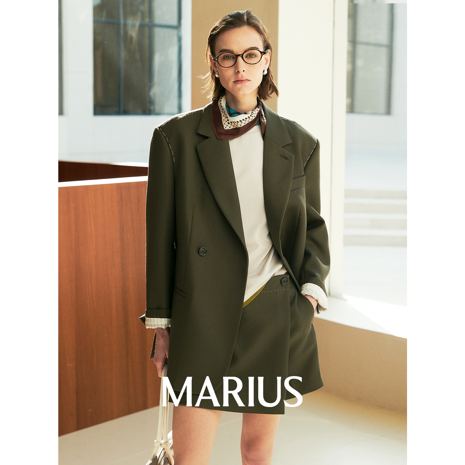 MARIUS“曼哈顿”NIKKE老钱同款面料手工钉线羊毛西装半裙套装