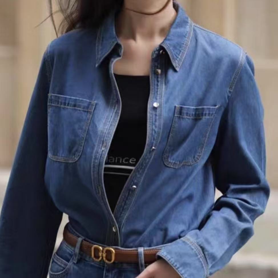 <老尚家069>单排多扣极简风秋季宽松叠穿衬衫衬衫牛仔