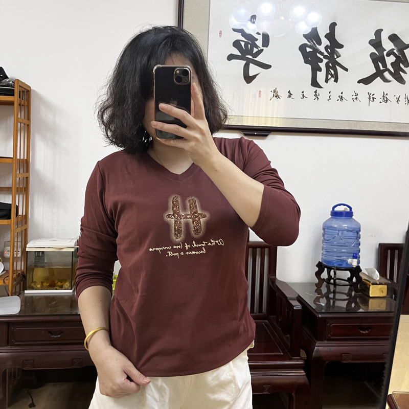 2025新款长袖女士大码宽松减龄春秋妈妈装遮肚打底衫上衣010