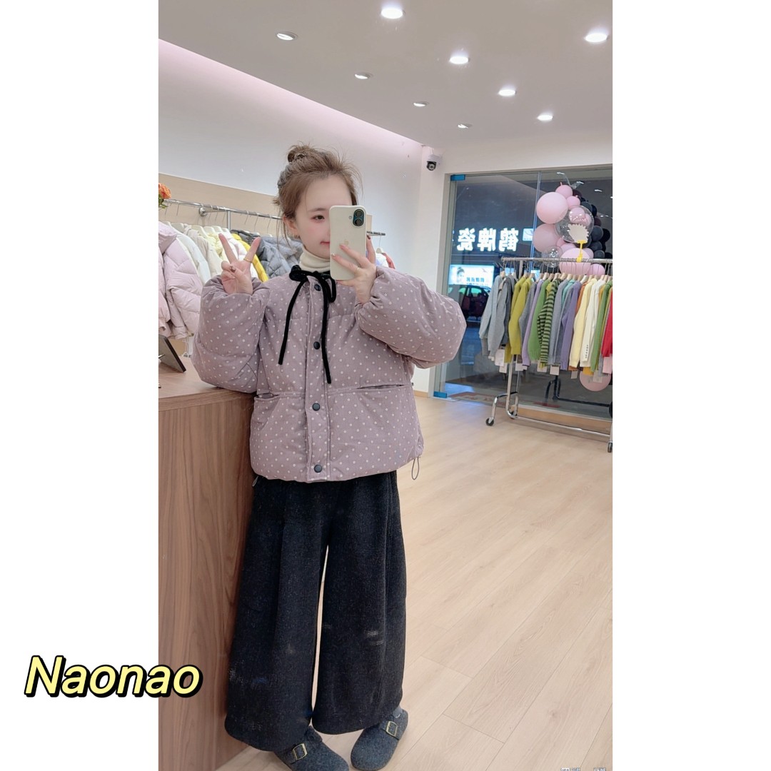 灯芯绒系带小花棉服2025冬新款小个子减龄保暖厚棉衣外套甜美棉袄