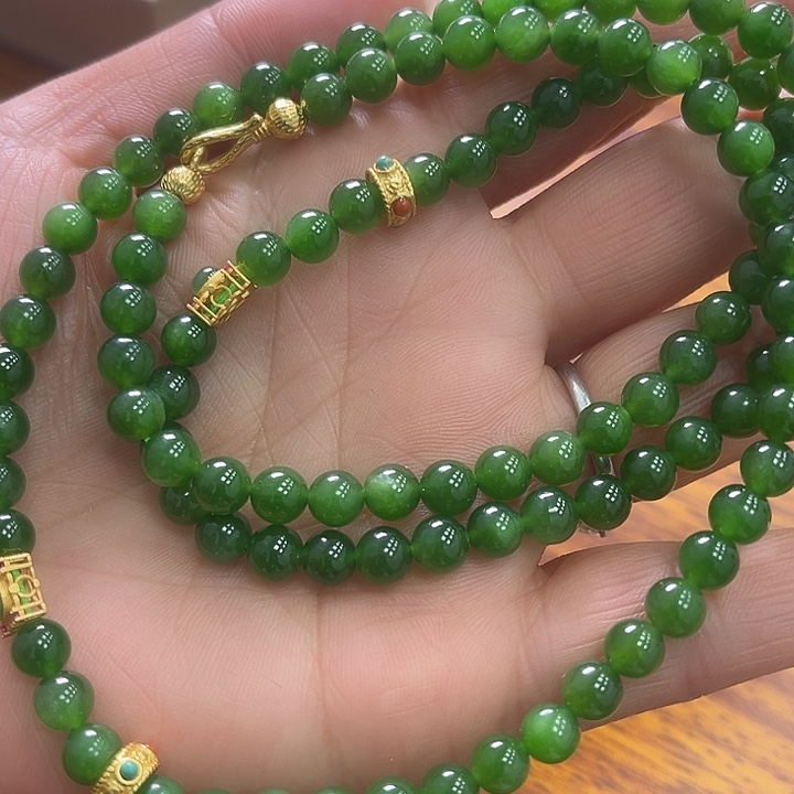 和田玉项链银S925镶嵌和田玉碧玉长项链