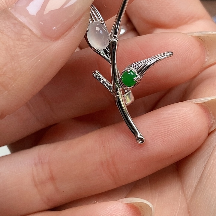 烟***火翡翠银S925镶嵌颈饰胸针