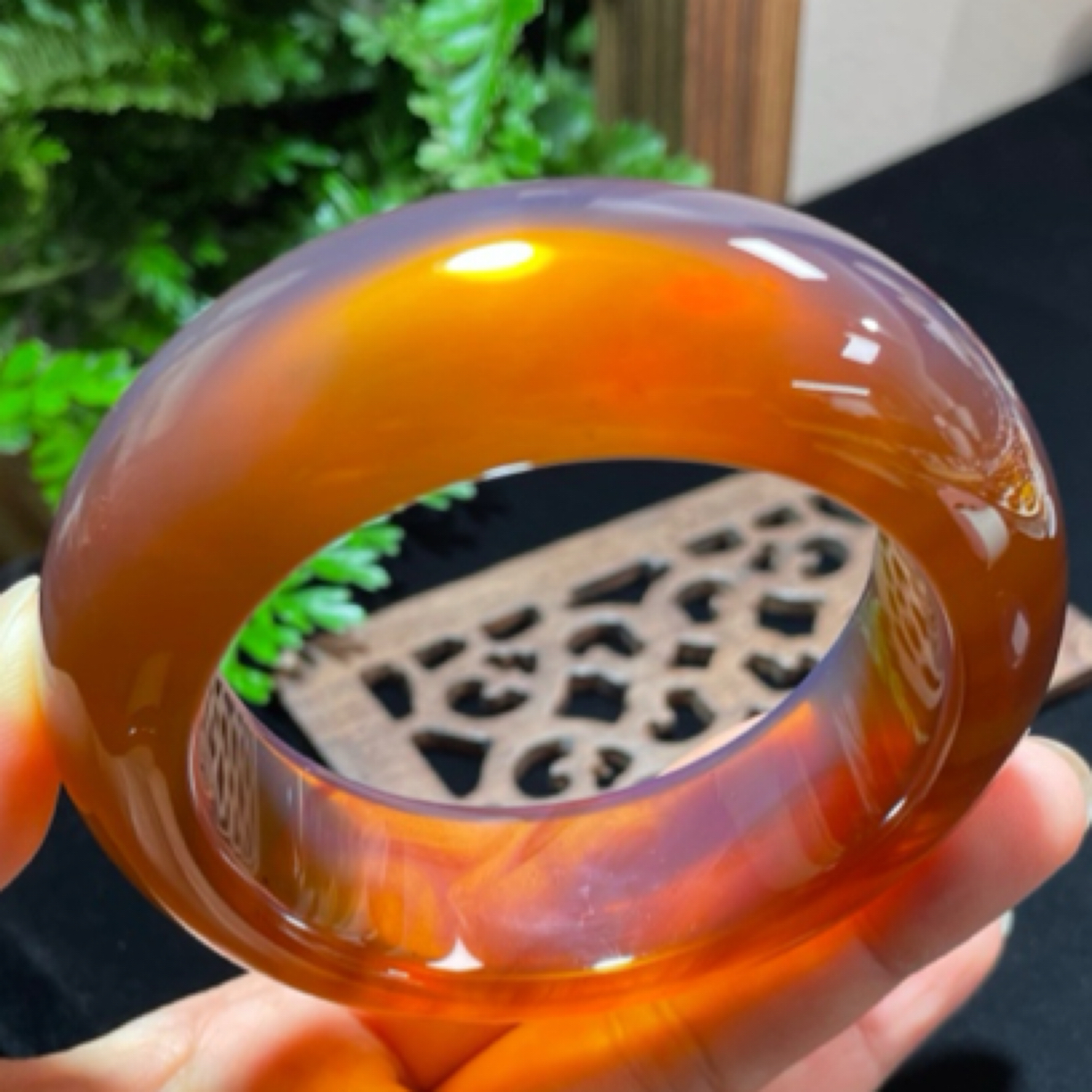 【简珀】57-58圈口 23条宽 橘红色调紫膜宽版手镯红润x934