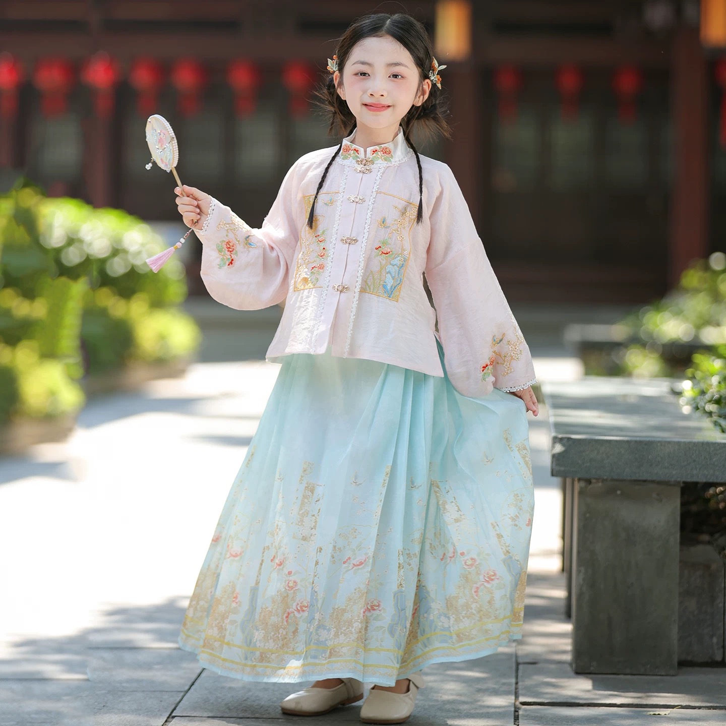 女童明制汉服中国古风两件套改良新中式马面裙女孩超仙春中秋童装