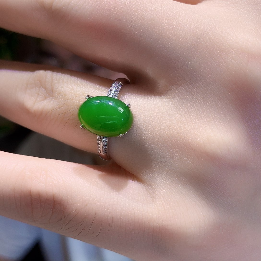 和田玉（碧玉）戒指银S925镀金镶嵌