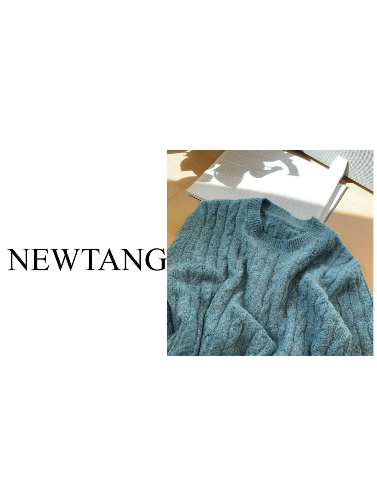  【欧诗莲】115套头打底衫宽松圆领显瘦秋冬麻花慵懒风蓝色