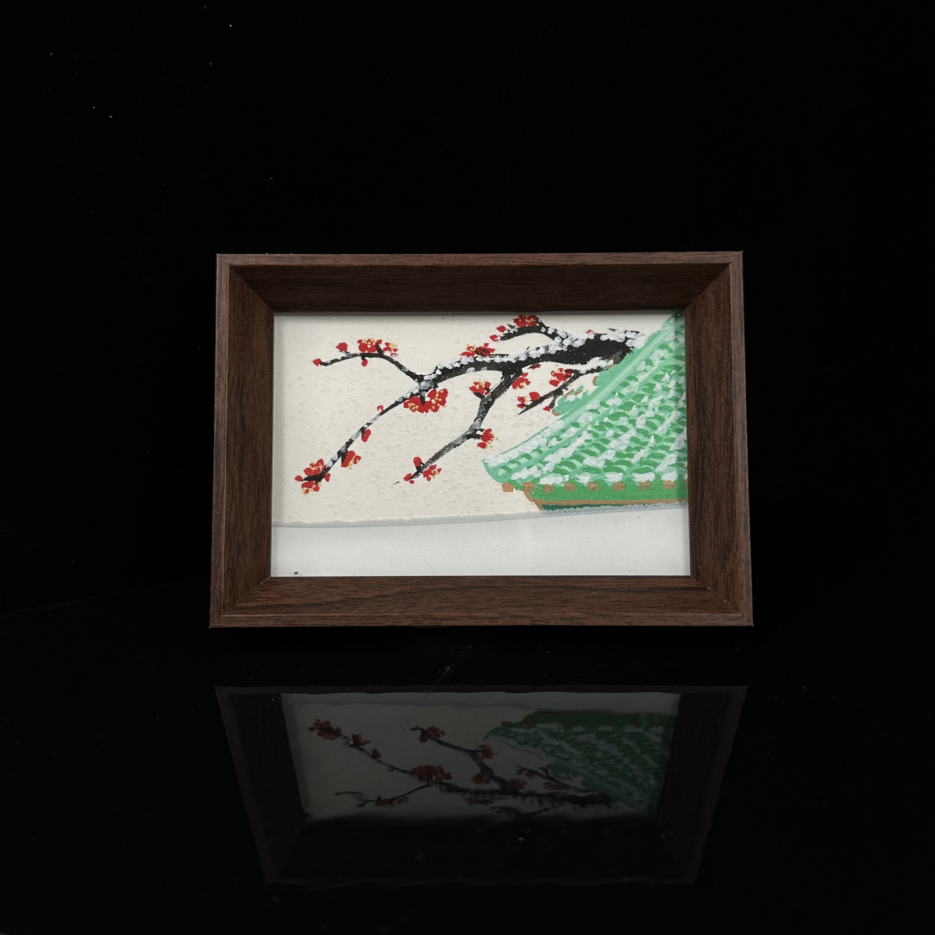 《手绘故宫雪梅》-瑞雪兆丰年6寸白色流沙国潮文创书画摆台