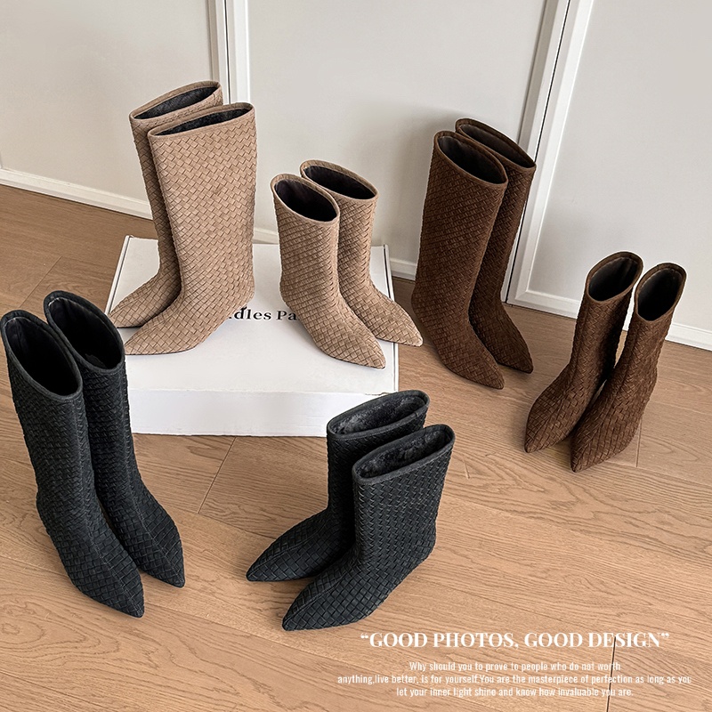 3.5cm3【34-40】秋冬新款真皮时尚高筒靴女中跟复古百搭简约千金风~