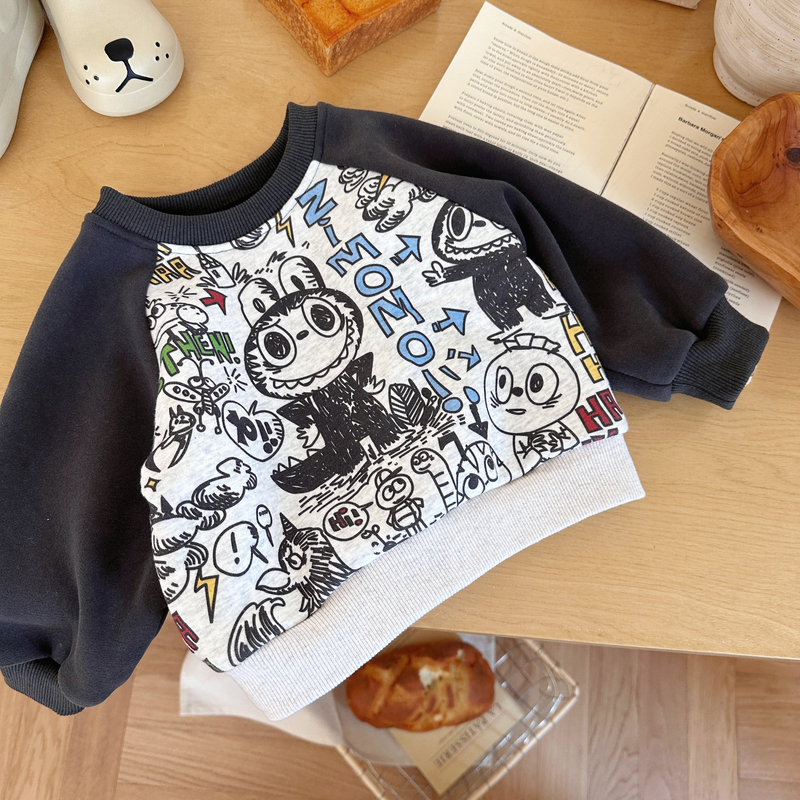 【现货】QY255390橘止皮25秋冬男童数码印花加绒卫衣