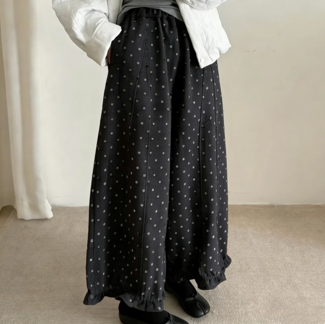 【加绒加厚】羊毛毛呢裤花苞裤休闲宽松百搭韩系松紧腰花边裤