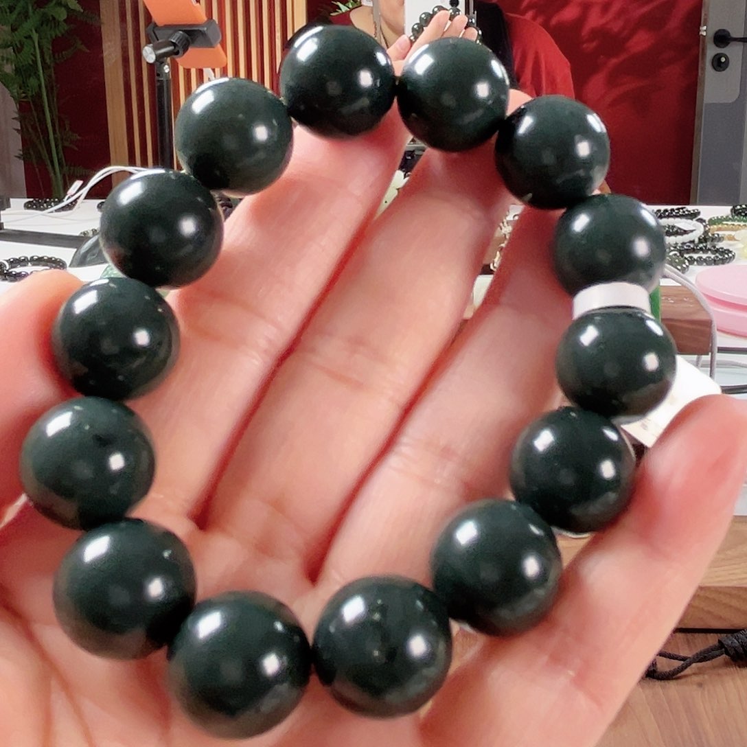 和田玉手链未镶嵌新疆和田玉青玉蓝调圆珠16