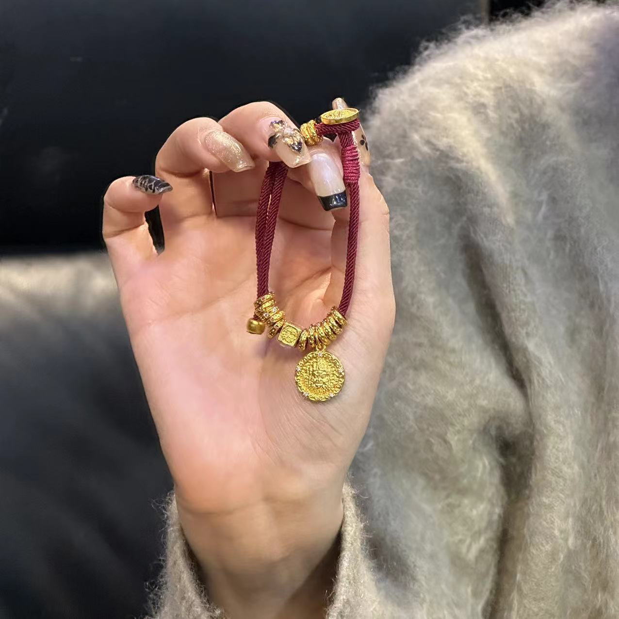 铜合金手链 黄米神红色简约手链-4012