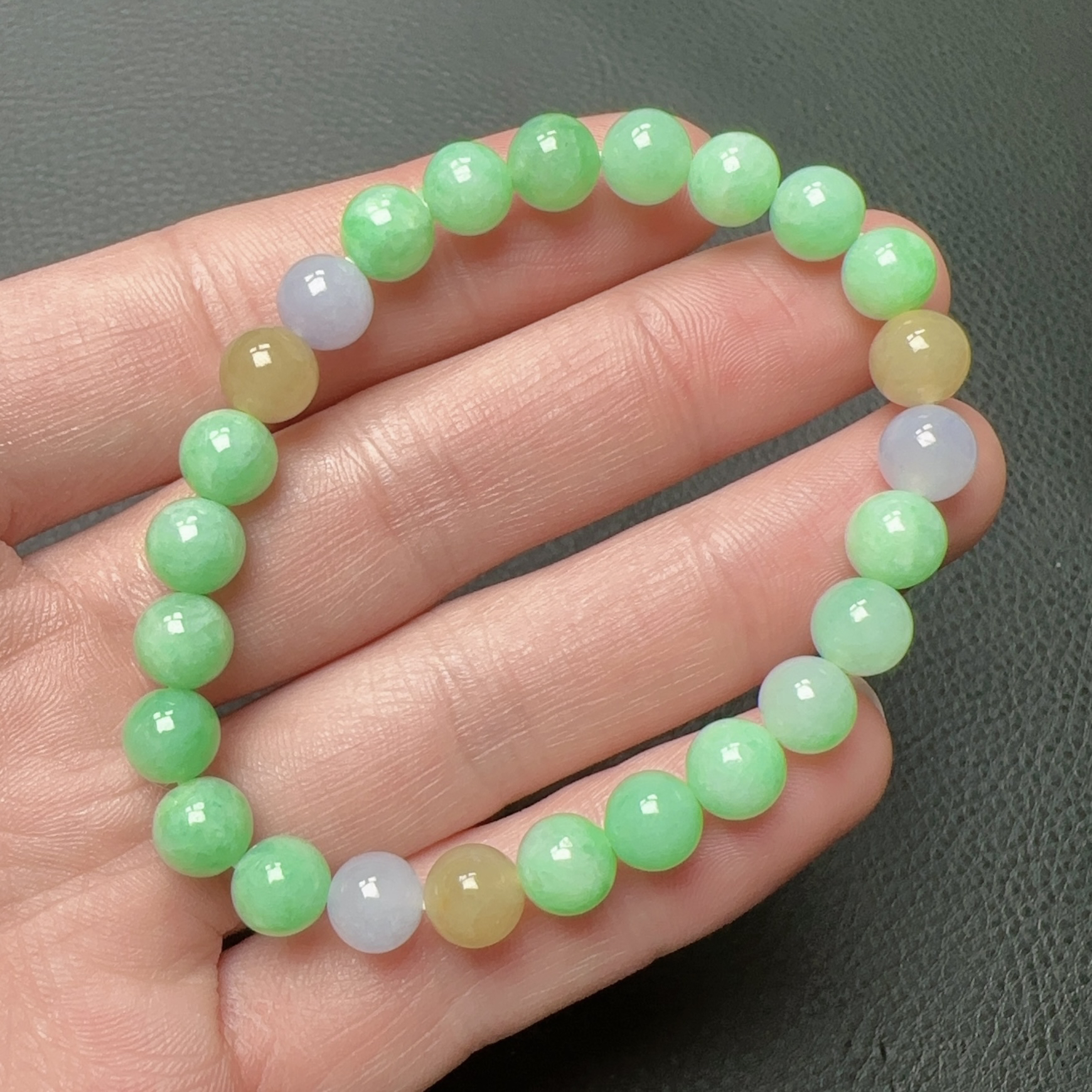 缅甸天然翡翠A货 冰胶多宝圆珠手链精致时尚百搭女款卡7.3mm