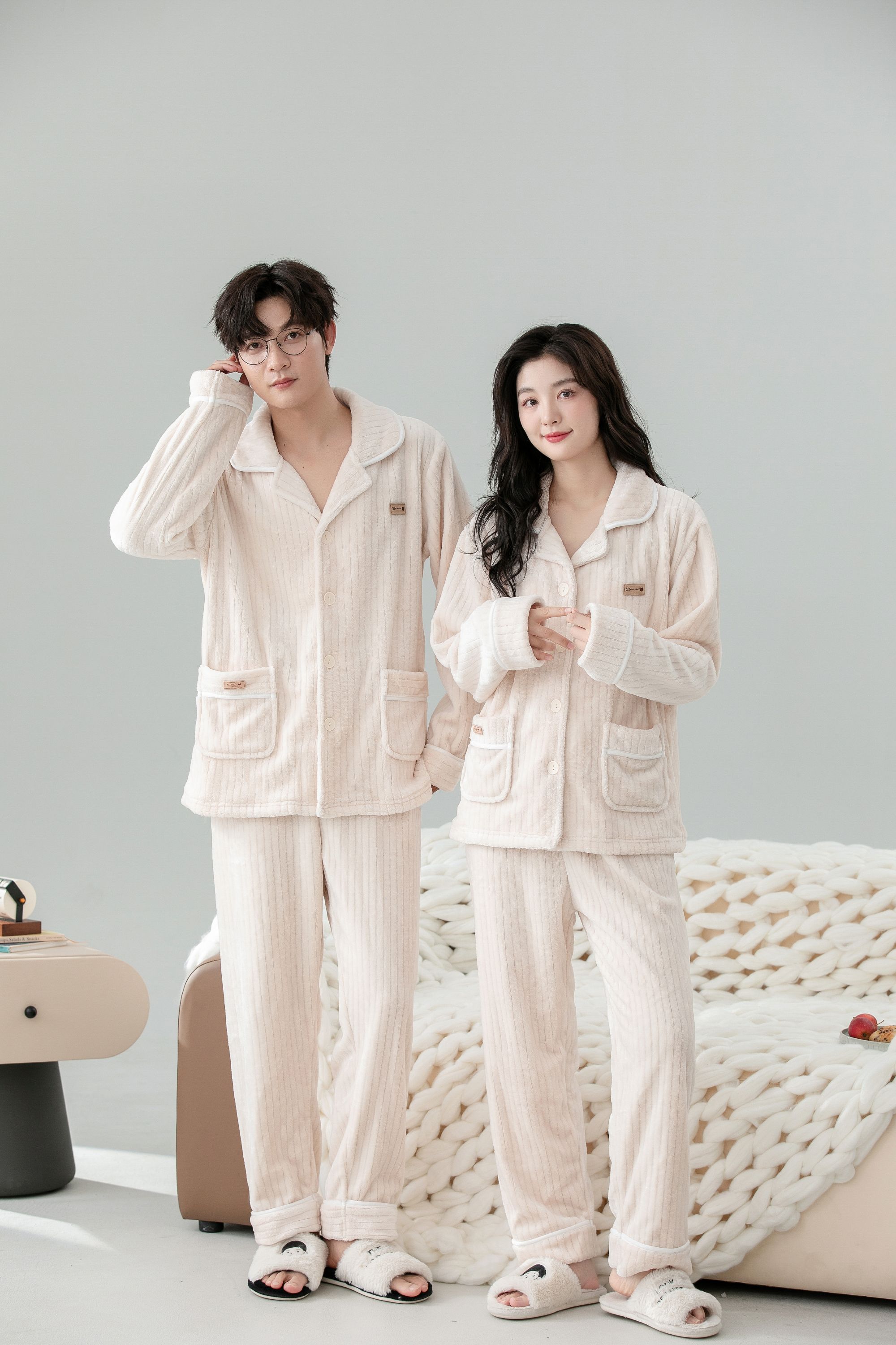 大码秋冬季冬季套装不起球加厚保暖家居服睡衣情侣款