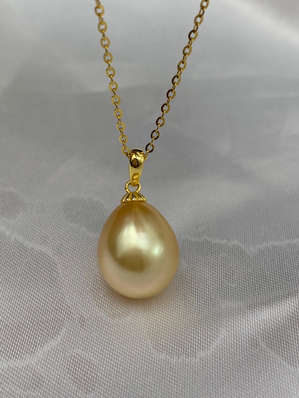 天然海水南洋金珠水滴吊坠项链11-12mm完美无瑕送礼送爱人送老婆