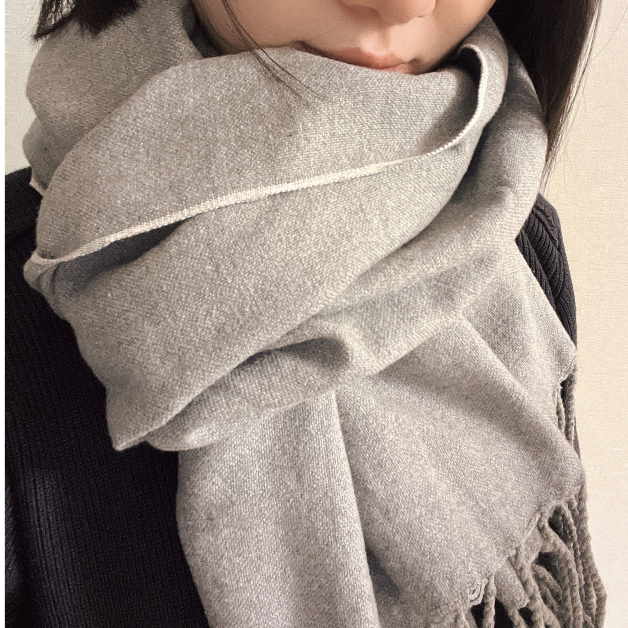 新款全棉粗布围巾灰色手工冬季围巾双面围脖长款百搭围巾保暖