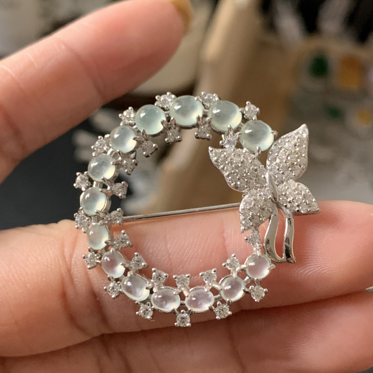 纯天然缅甸翡翠A货蝴蝶女胸针西装外套大衣胸花固定衣服别针服装