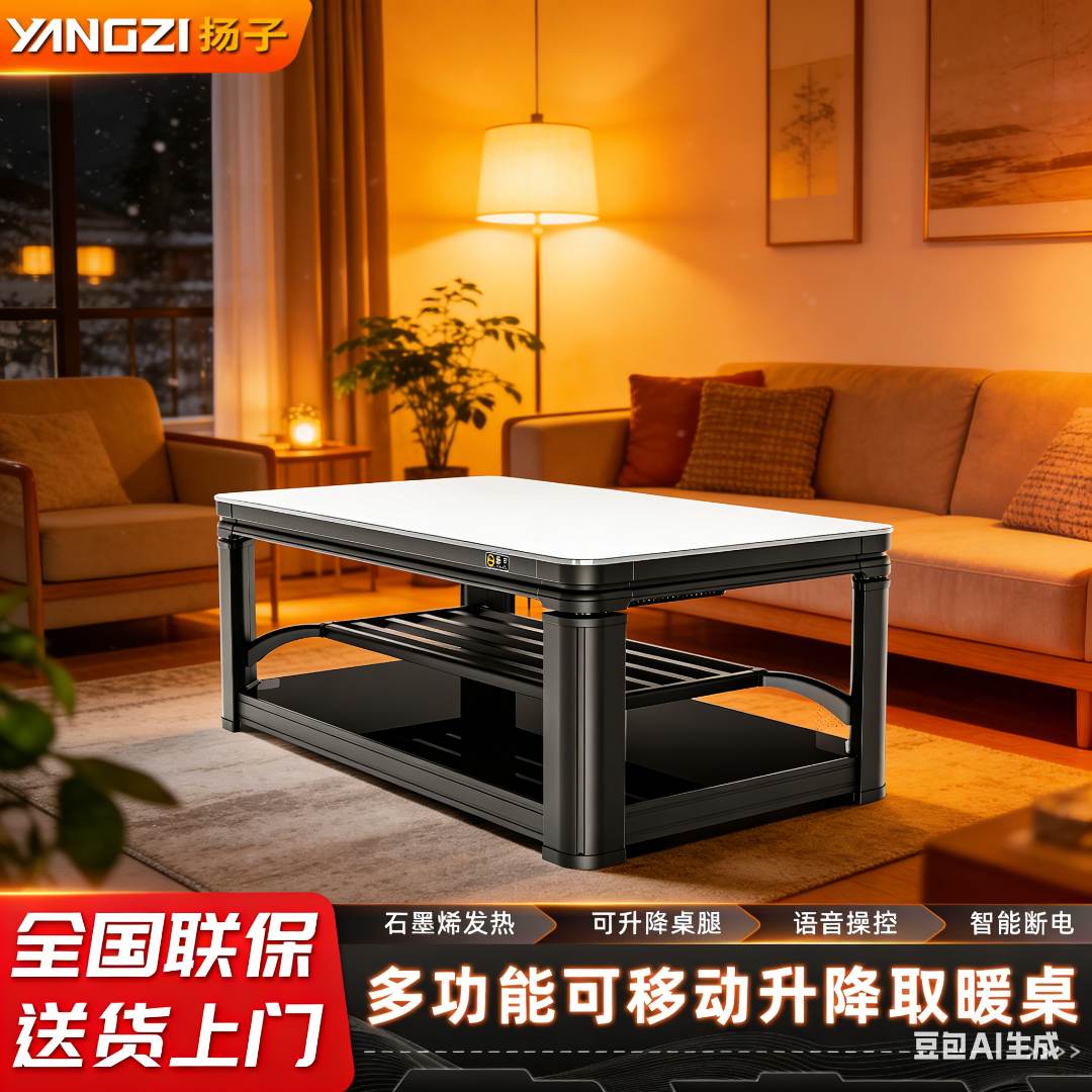 扬子升降取暖桌烤火桌茶几一体新款可移动电暖桌电暖炉客厅家用