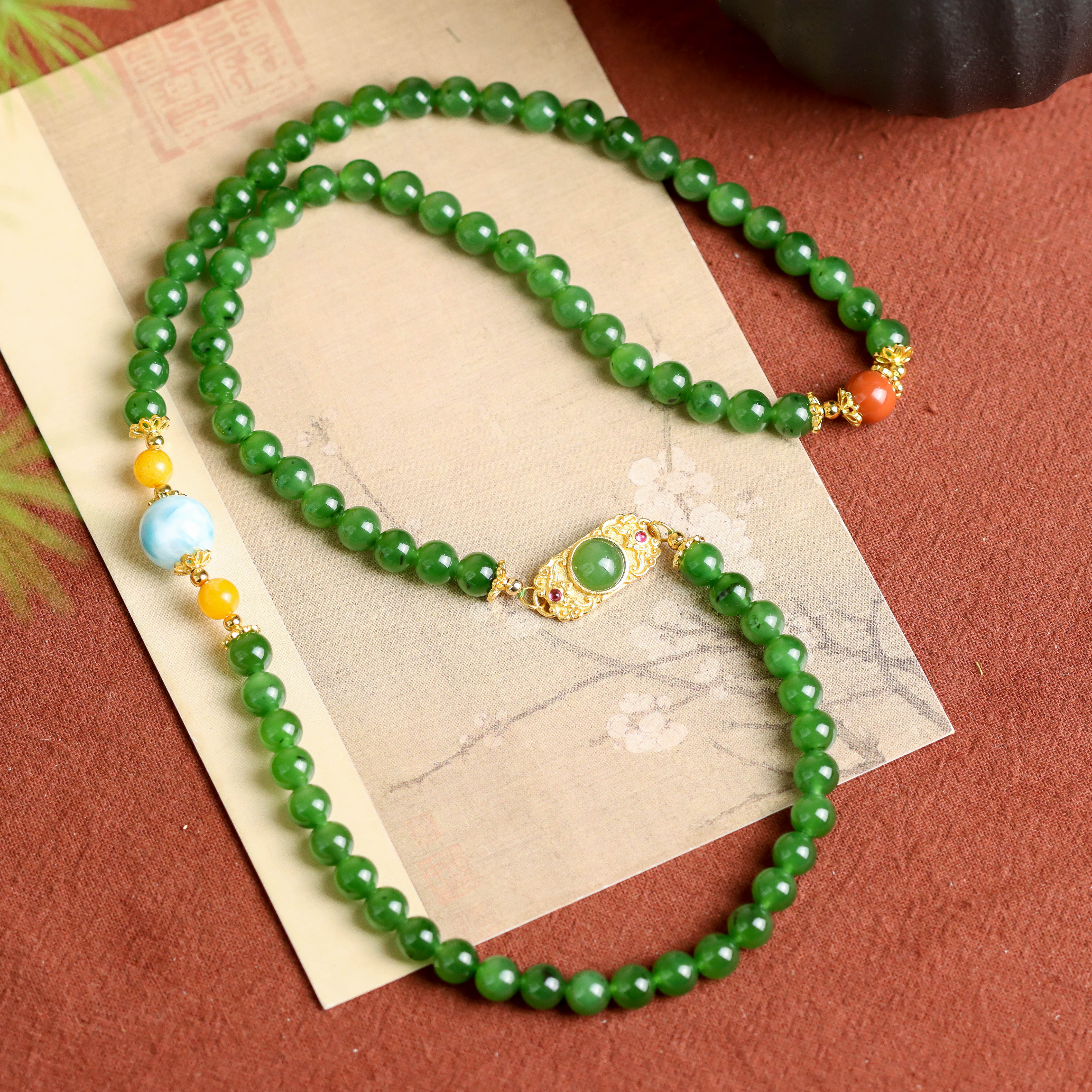 和田玉碧玉圆珠手牌宫廷风民族风精致送礼女款多圈手串