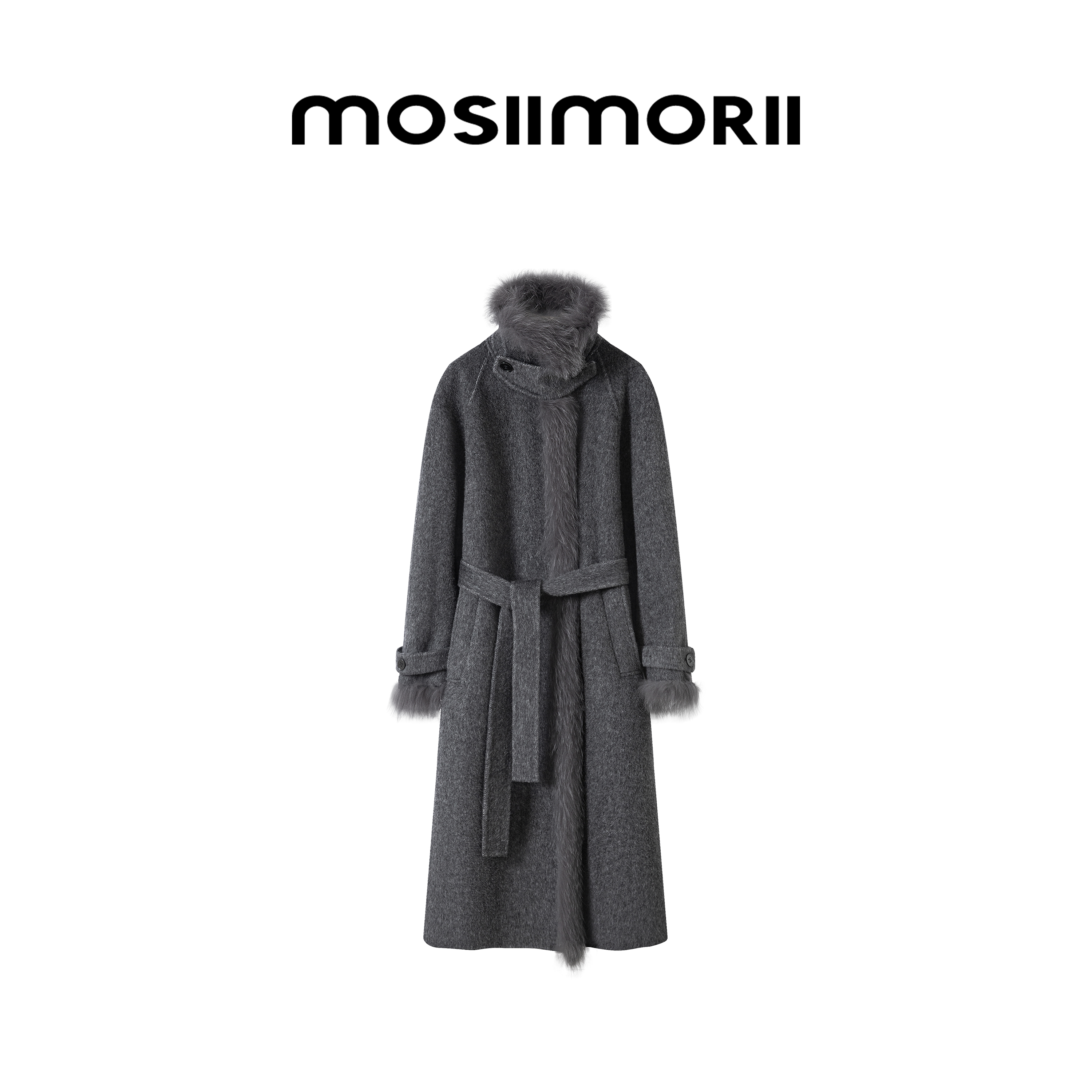 袋子专属【雾海漫游】经典立领设计狐狸毛收腰显瘦女士长款毛呢大衣