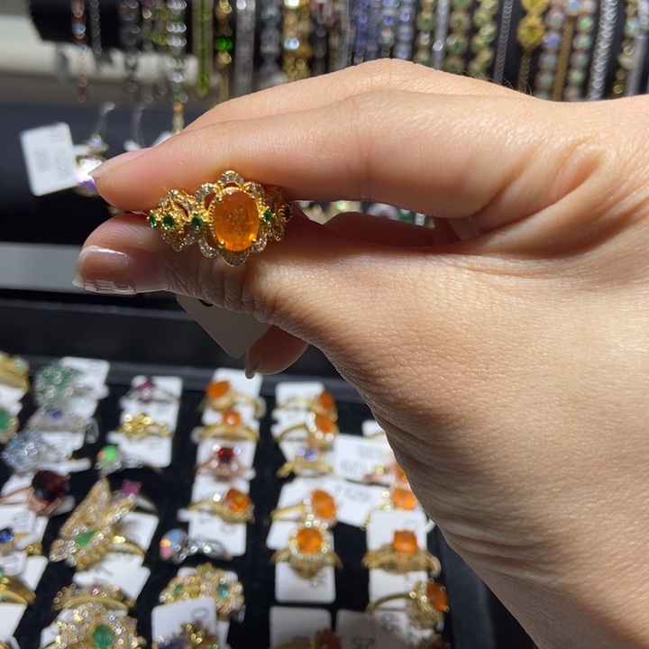 石榴石戒指银S925镶嵌芬达石