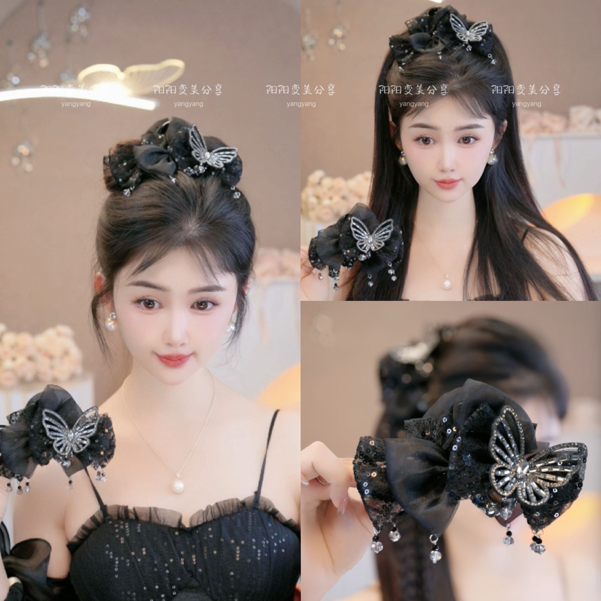 夏季新款原创设计师款纯手工重工设计蝴蝶鲨鱼夹大号抓夹发夹