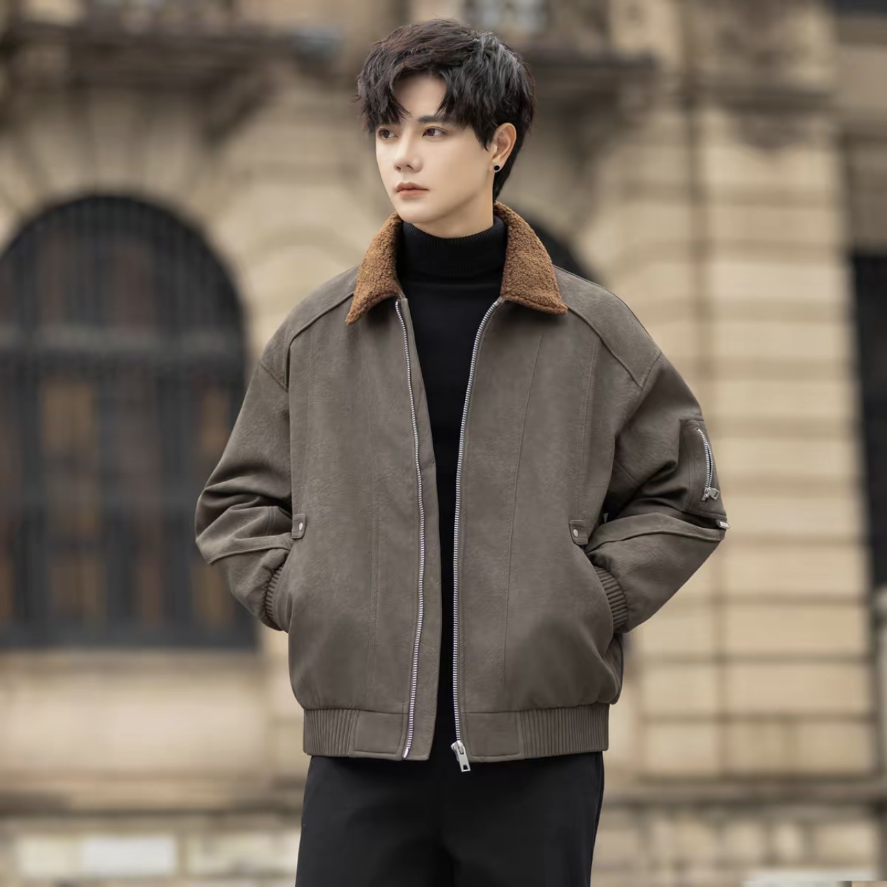 新国标90白鸭绒羽绒服麂皮翻领羽绒外套2562百搭保暖外套潮流加厚