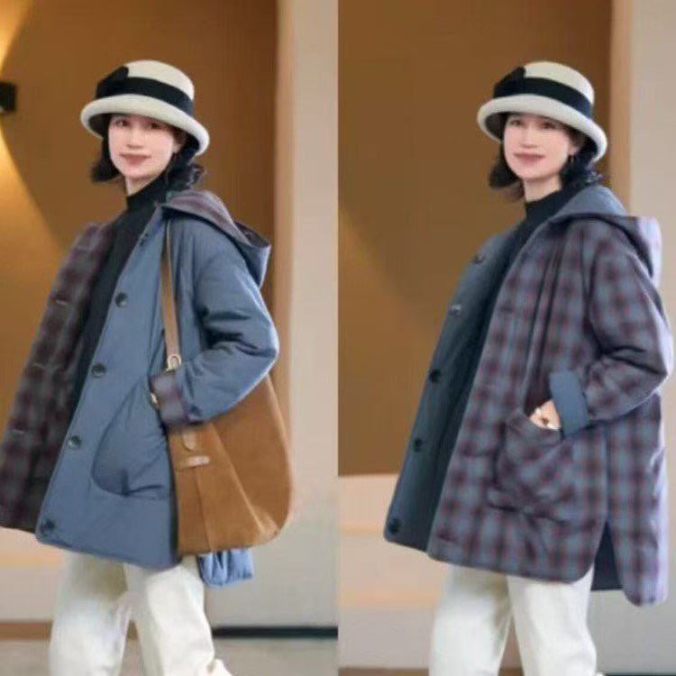 厚款纯色连帽中长款保暖棉服加厚棉衣韩版外套洋气毛呢