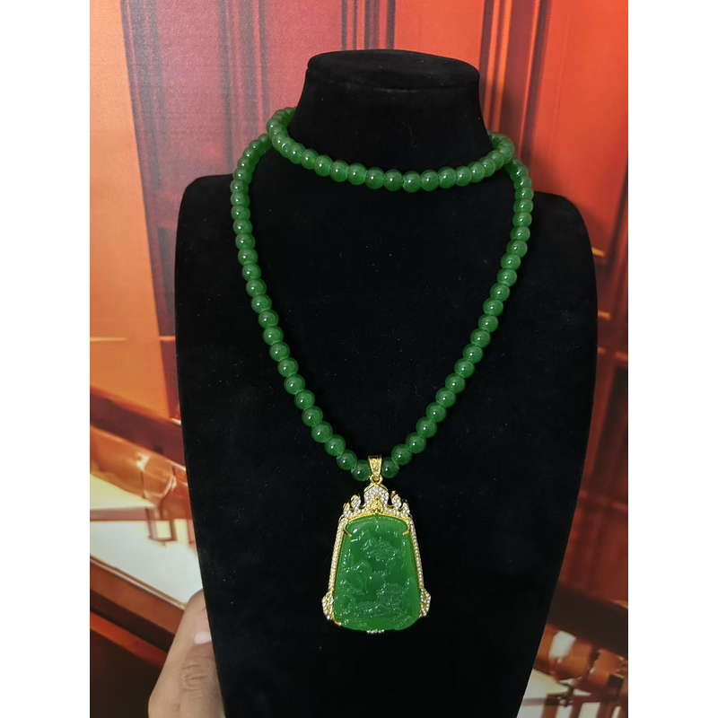 铜合金合成锆石项链 铜合金毛衣链  山水画绿牌毛衣链M032