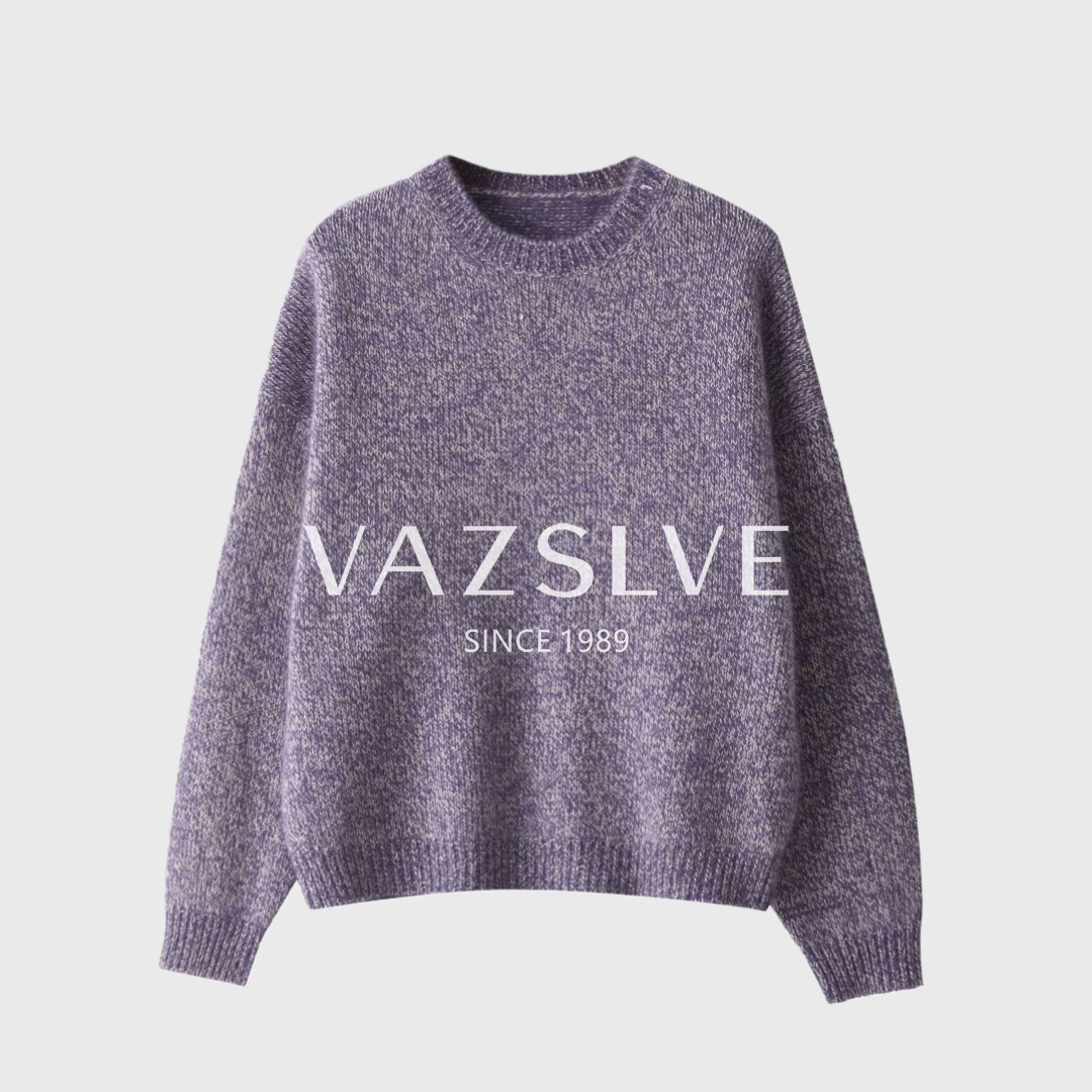 【VAZSLVE/全新奢品】捡漏 "莫奈紫"羊绒慵懒风圆领针织毛衣msl1228