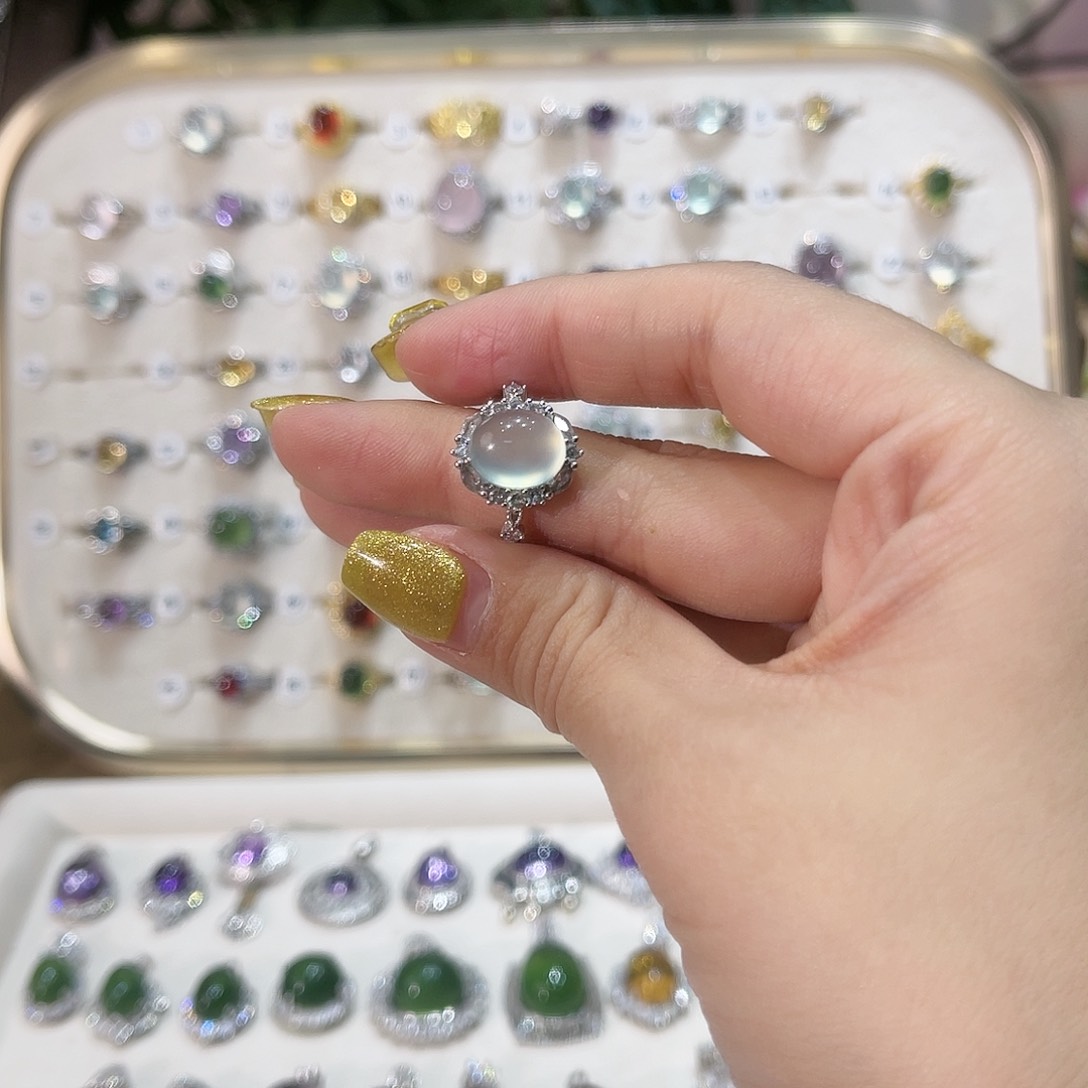 蛇纹石玉戒指银S925镶嵌G***Q