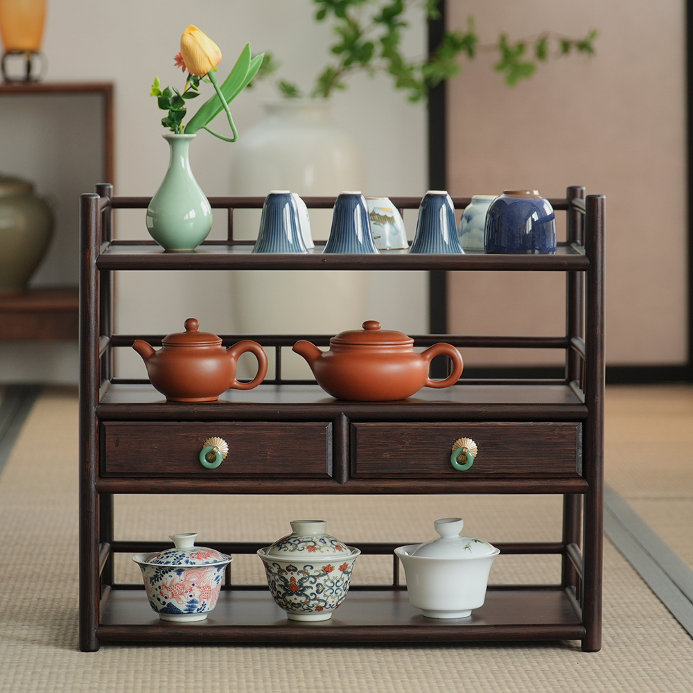 【诚斋】高山楠竹深色茶具收纳架茶杯架壶架置物博古架茶棚席面茶
