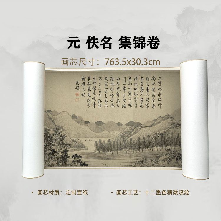 元 集锦卷手卷国画微喷客厅背景高清复刻精装裱卷轴