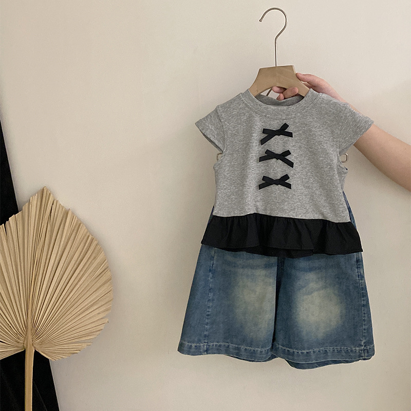 【安安家】女童蝴蝶结连衣短裙飞袖短袖Z-XM026