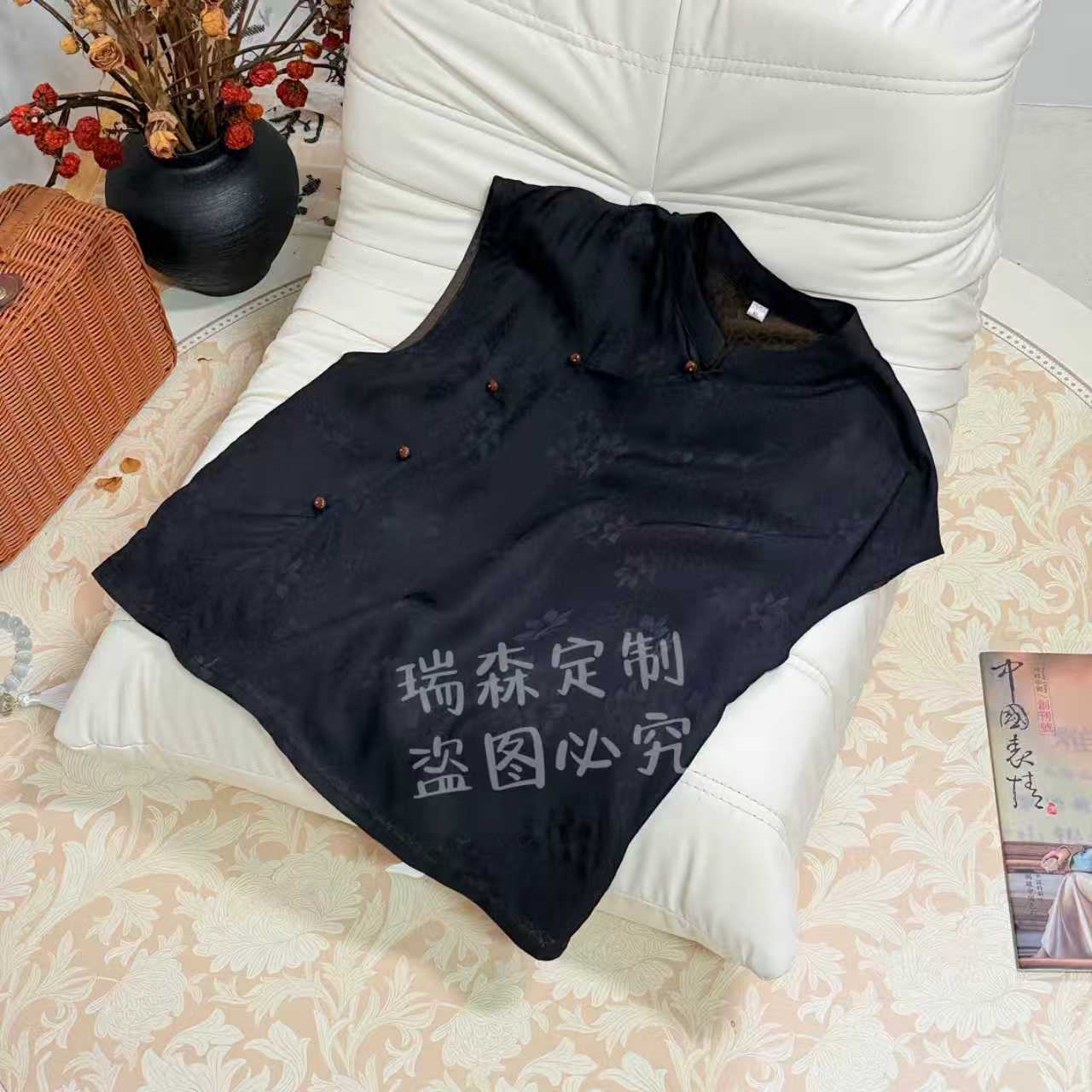 972 斜襟四经绞萝改良旗袍飞袖上衣T恤-胸围106-衣长58