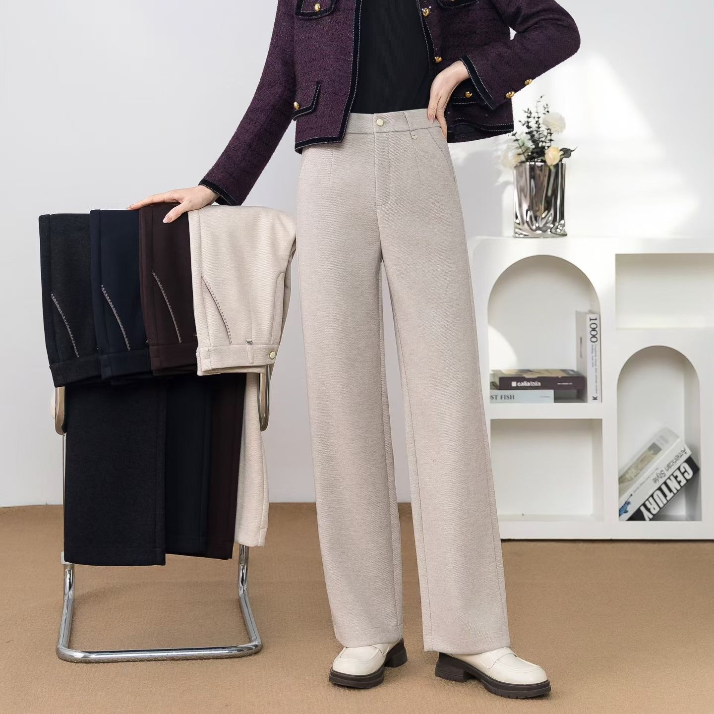 新款冬季羊毛加厚【不加绒】直筒裤 高腰百搭气质年轻裤口7.5寸