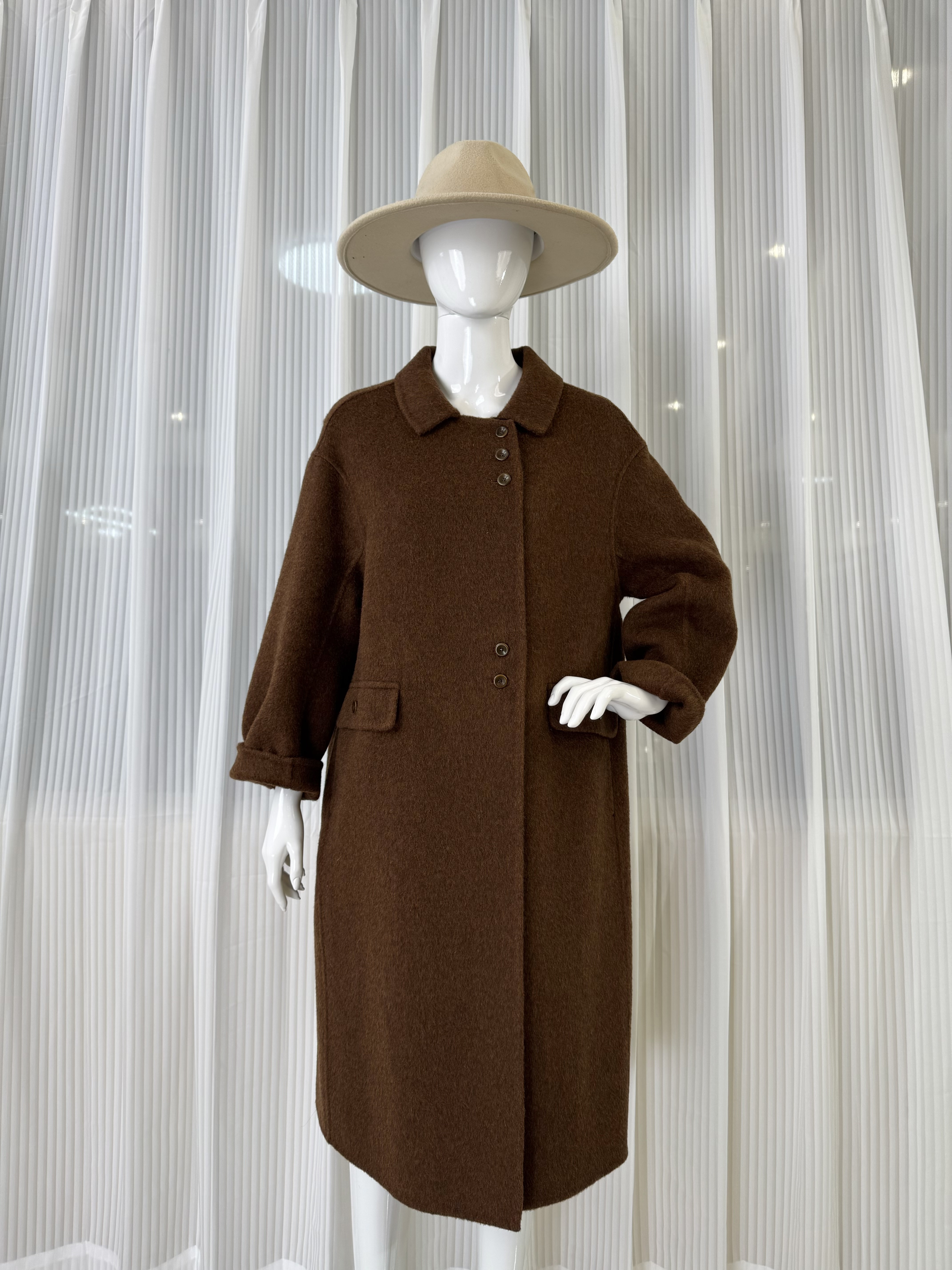 【艾琳】韩国站韩版文艺简约双面羊绒双面羊毛大衣时尚中长款百搭