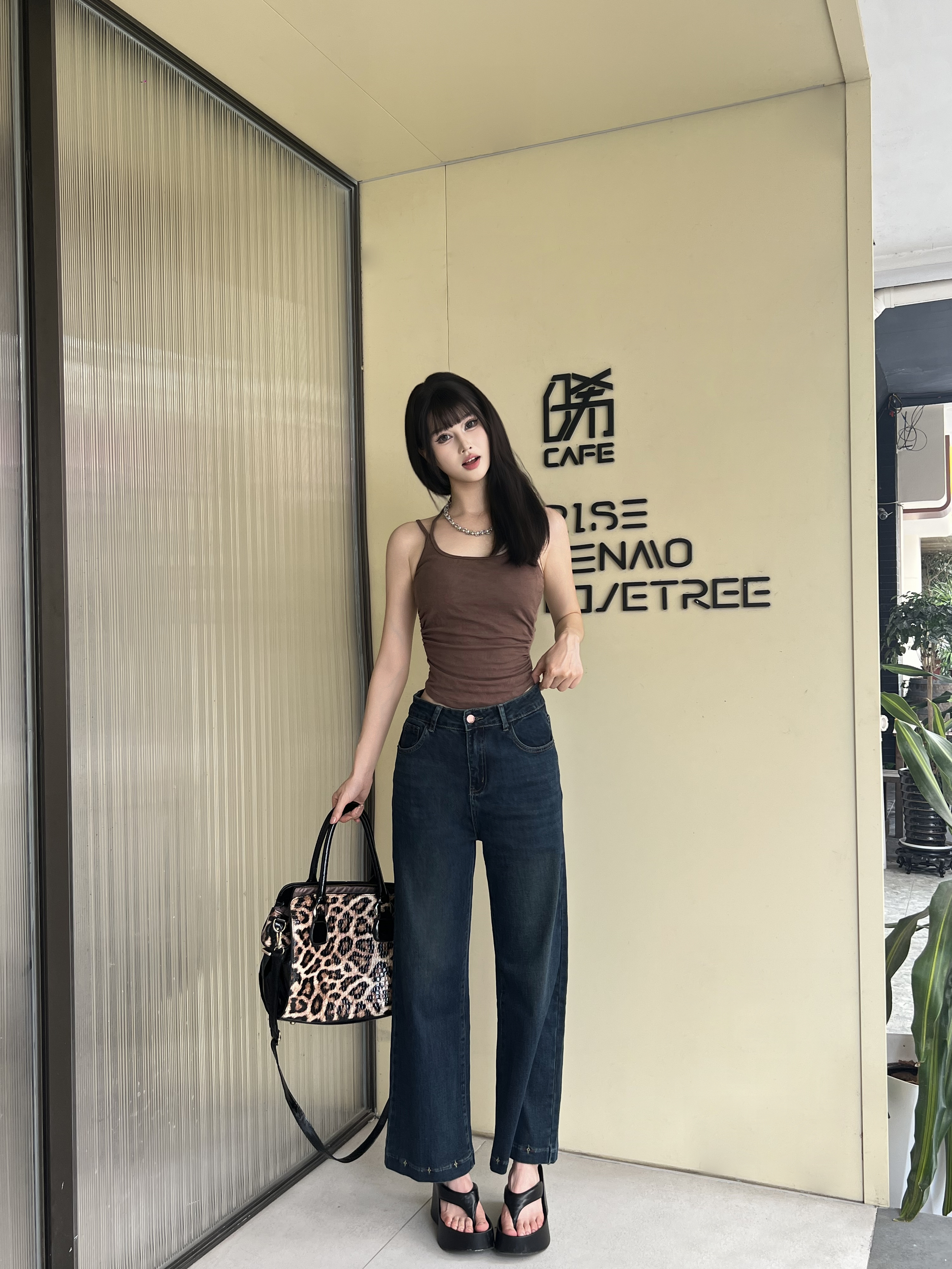 2025秋季新款复古深水泥九分直筒阔腿牛仔裤宽松百搭显身#26010
