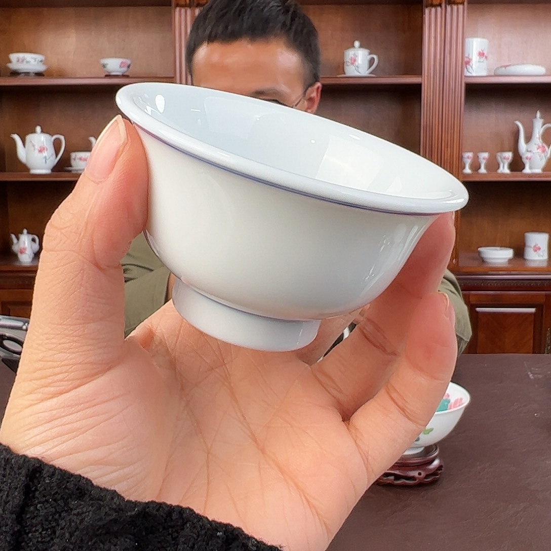 瓷柴窑青花双圈压手杯