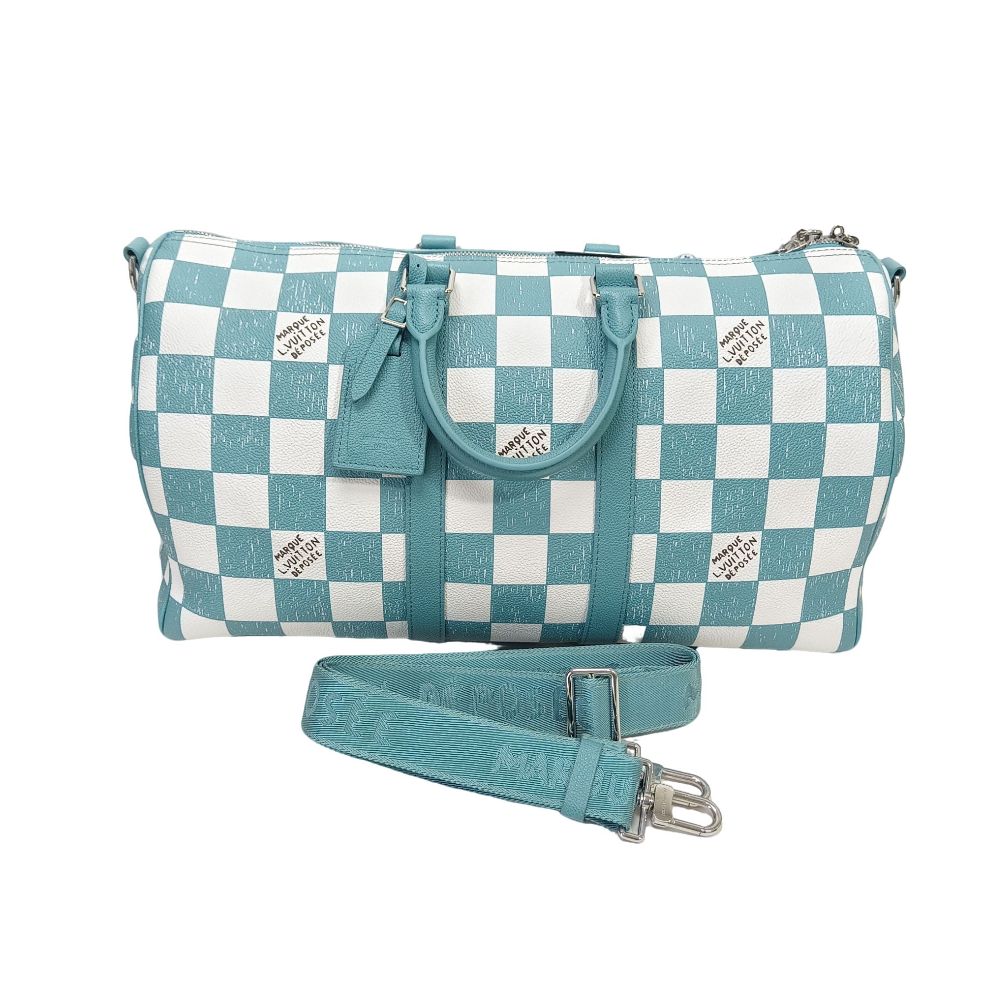 99新 LouisVuitton/路易威登 98新湖蓝棋盘格keepall45旅行袋1070
